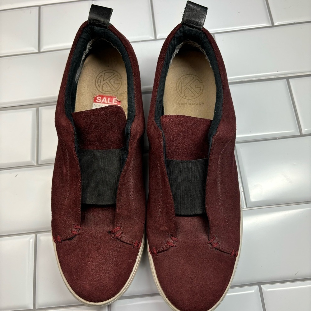 Kurt Geiger Suede SlipOn Trainers Women's US 9/EU 40 Red Maroon Leather Sneakers - Picture 7 of 8